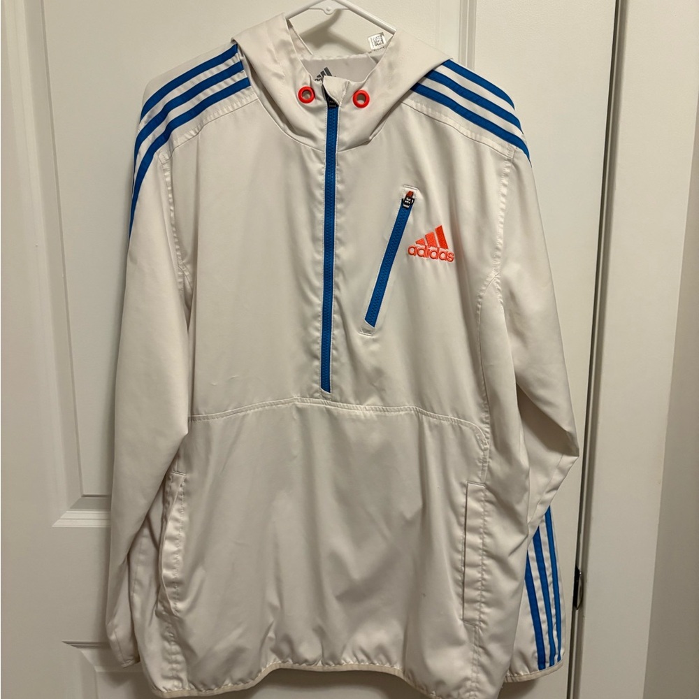 Vintage Adidas White and Blue Hooded Jacket
